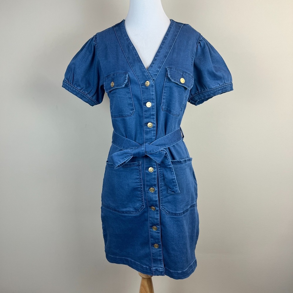 Maurices Denim Shirt Dress Small Button Up Stretch Coastal Cowgirl Boho Belted S
